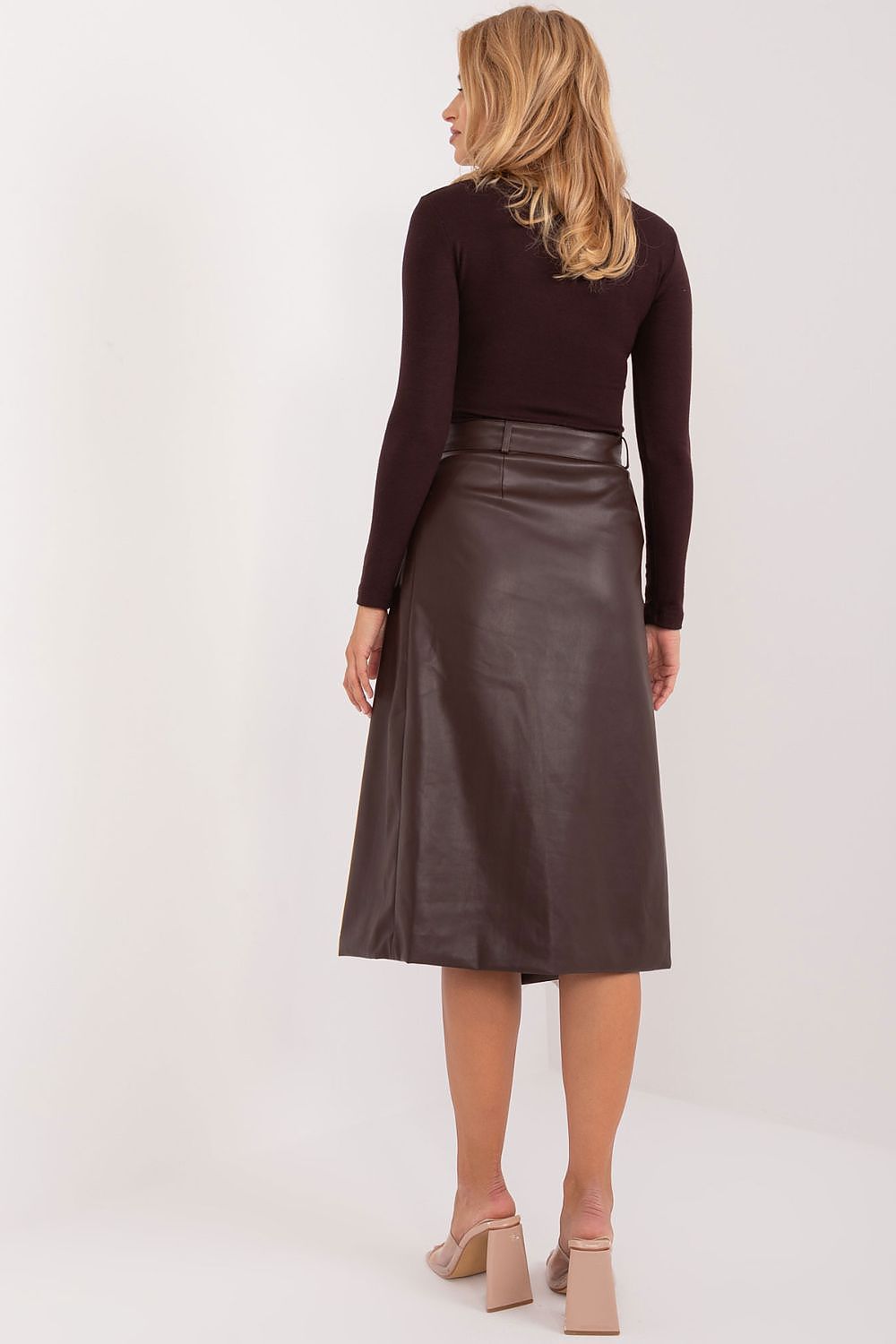 Belted Wrap Leather Midi Skirt-Women's Skirt-LeStyleParfait