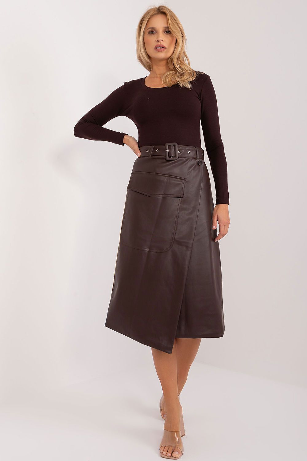 Belted Wrap Leather Midi Skirt-Women's Skirt-LeStyleParfait