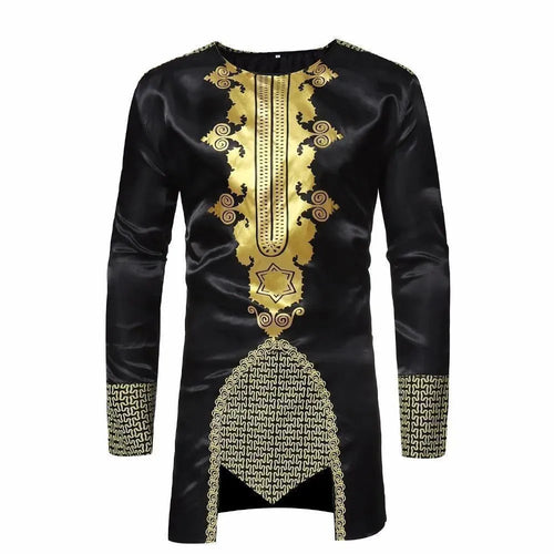 Black African Long Sleeve Shirt-Men Shirts-LeStyleParfait