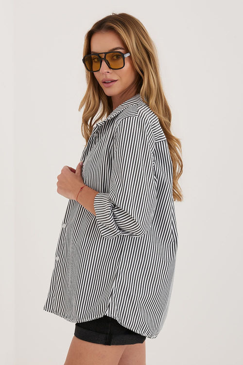 Black White Striped Women's Shirt-Women's Shirts-LeStyleParfait