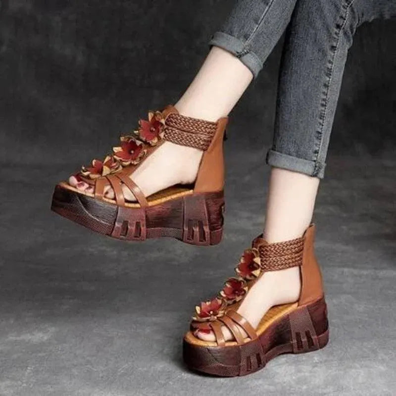 Block Floral Peep Toe Wedge Sandals - Wedge Shoes - LeStyleParfait
