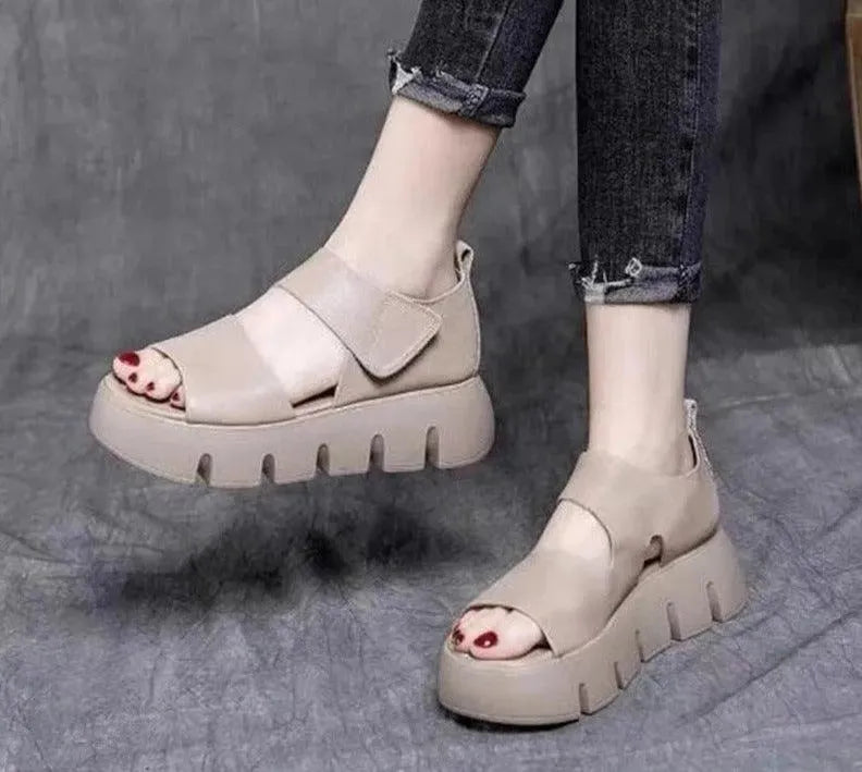 Block Heel Peep Toe Wedge Sandals - Wedge Shoes - LeStyleParfait