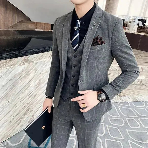 Checked Three Piece Suit - Plaid Suit - LeStyleParfait