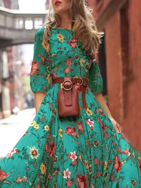 Boho White Floral Chiffon Maxi Dress