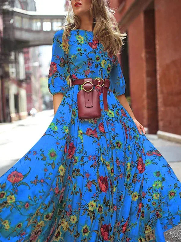 Boho White Floral Chiffon Maxi Dress