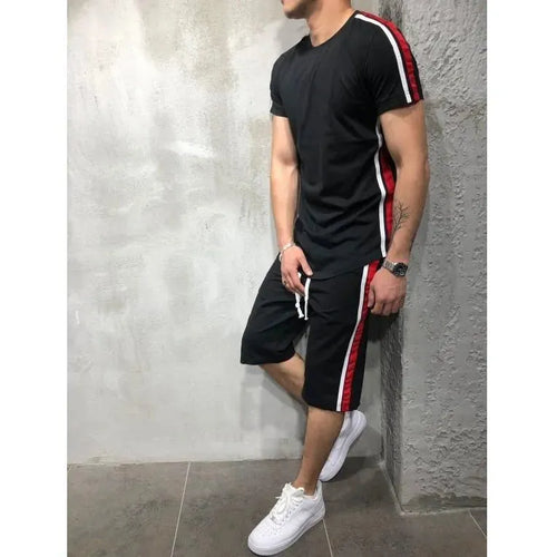 Bold Men Colorblock Summer Two-Piece Shorts Set - Colorblock Casual Two-Piece Set - LeStyleParfait