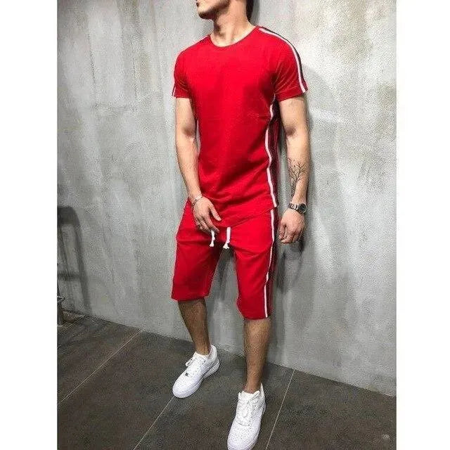 Bold Men Colorblock Summer Two-Piece Shorts Set - Colorblock Casual Two-Piece Set - LeStyleParfait