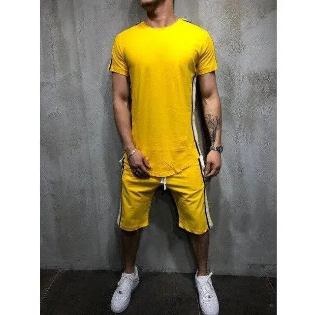 Bold Men Colorblock Summer Two-Piece Shorts Set - Colorblock Casual Two-Piece Set - LeStyleParfait
