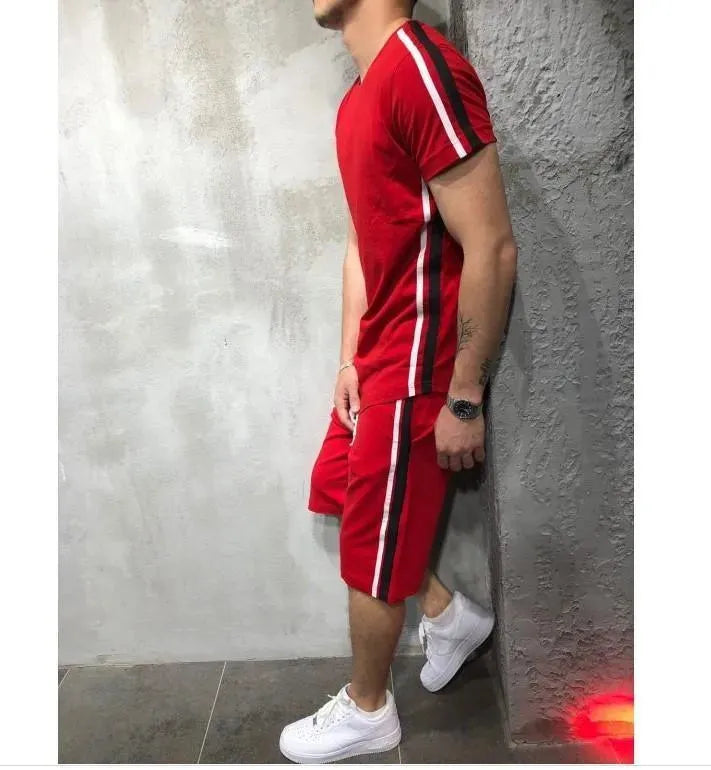Bold Men Colorblock Summer Two-Piece Shorts Set - Colorblock Casual Two-Piece Set - LeStyleParfait