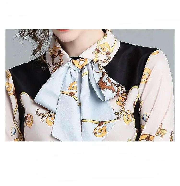Bow Collar Vintage Silk Blouse - Women's Shirt - LeStyleParfait