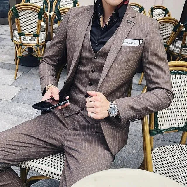 The Socialist Pinstripes Three Piece Suit - Three Piece Suit - LeStyleParfait