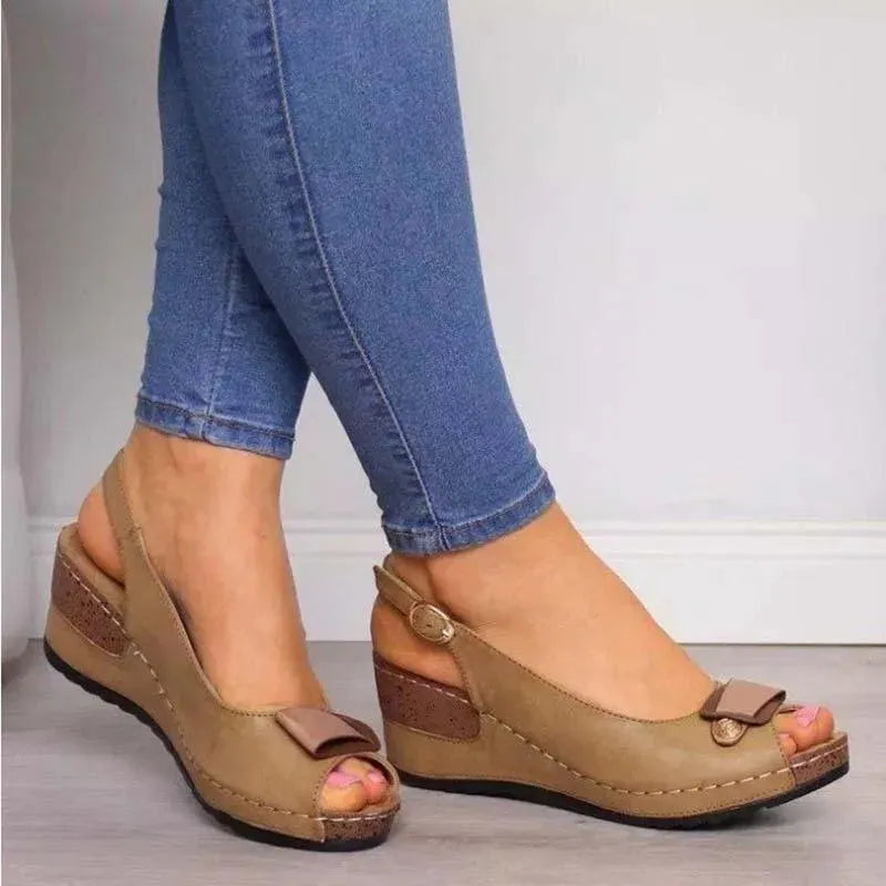 Buckle Peep Toe Wedge Sandals - Wedge Shoes - LeStyleParfait