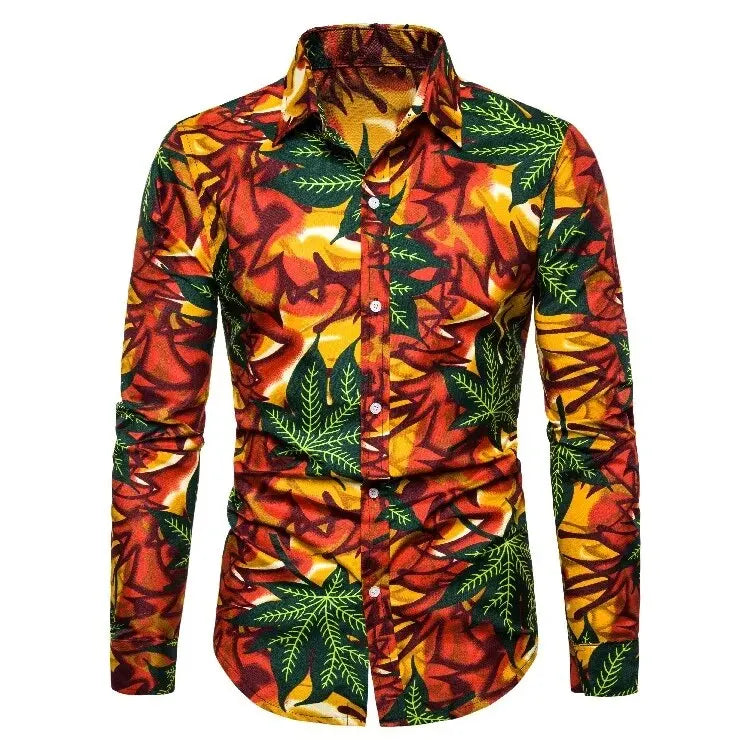 Burgundy African Print Button Shirt-Men Shirts-LeStyleParfait