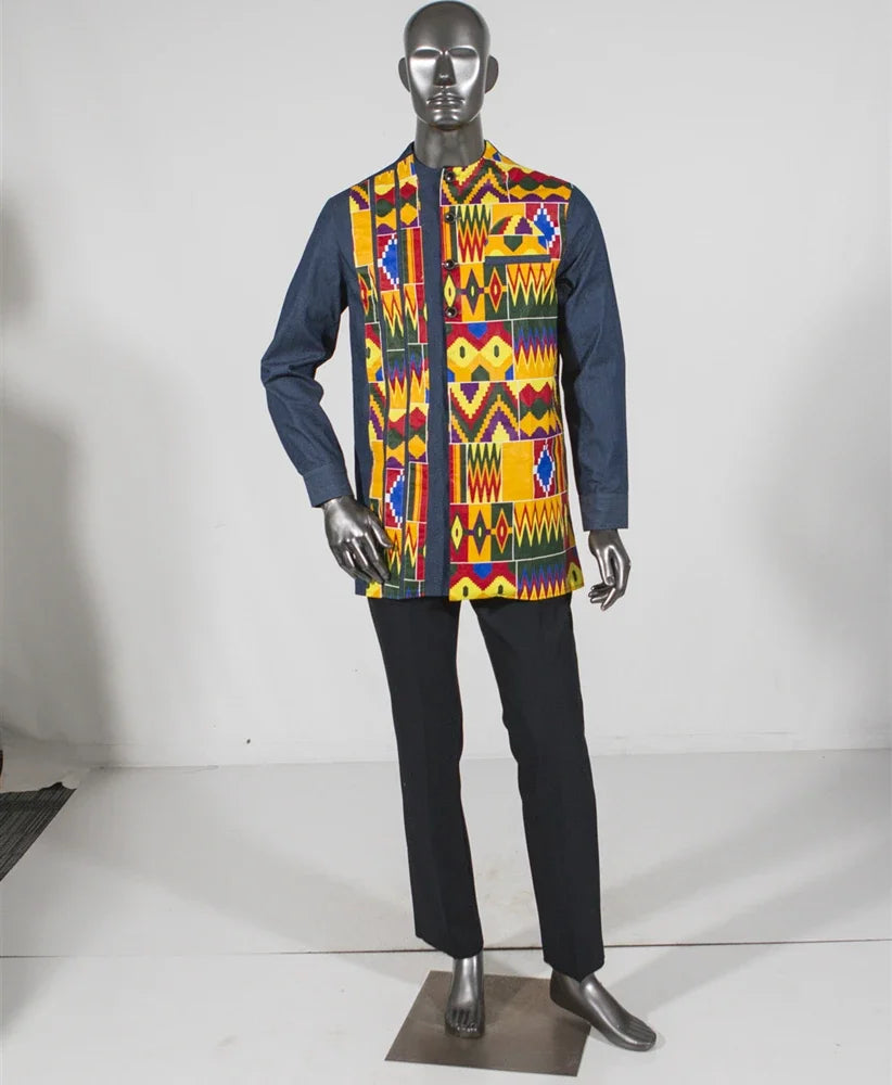 Burgundy Cotton Dashiki Men's Shirt-Men Shirts-LeStyleParfait