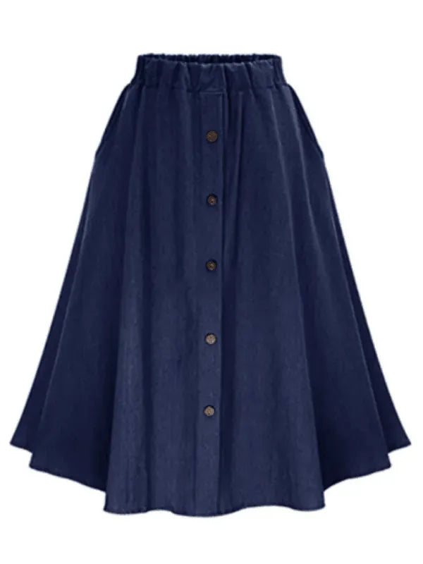 Button Front Midi Skirt-Women's Skirt-LeStyleParfait