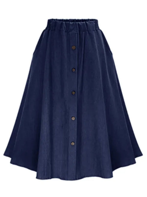 Button Front Midi Skirt-Women's Skirt-LeStyleParfait
