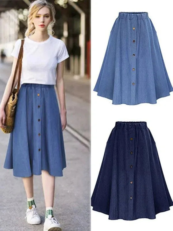 Button Front Midi Skirt-Women's Skirt-LeStyleParfait
