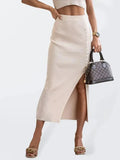 Button Front Pencil Midi Skirt-Women's Skirt-LeStyleParfait