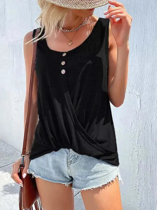 Buttoned Crewneck Women Top - Women Tops & Blouses | LeStyleParfait-Women Tops