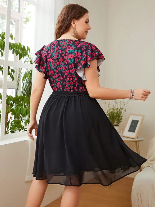 Casual Floral Flutter Sleeve Dress