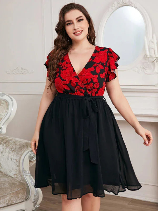 Casual Floral Flutter Sleeve Dress
