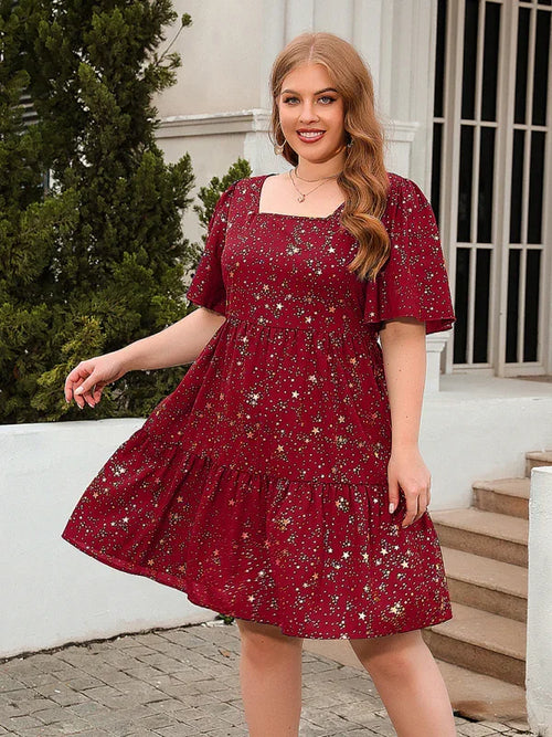 Casual Geometric Square Neck Knee Dress