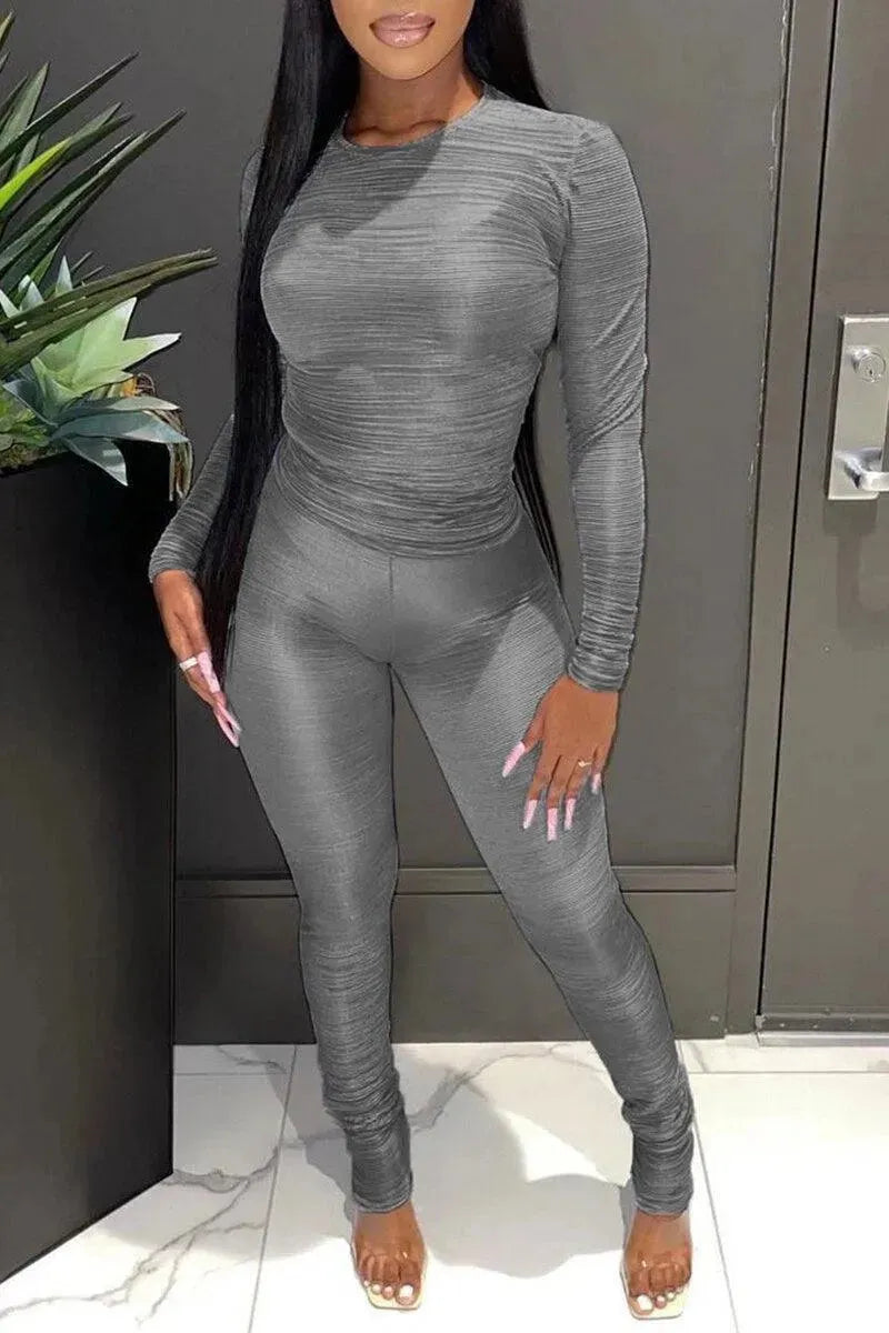 Casual Gray Jersey Two-Piece Set - Solid Jersey Two-Piece Set - LeStyleParfait
