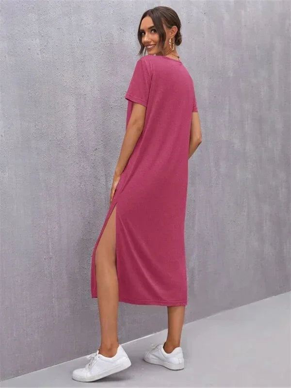Casual Pink Cotton Shift Midi Dress