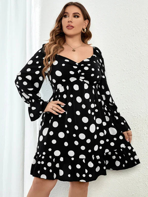 Casual Polka Dot V-Neck Dress fashion image