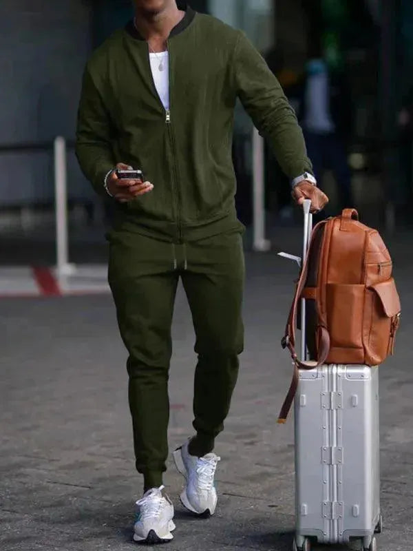 Men's Clothing Set Casual Zipper Plain-Solid Outfit Set - LeStyleParfait