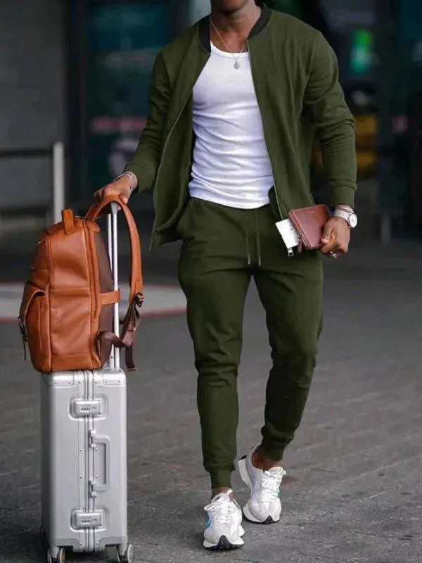 Men's Clothing Set Casual Zipper Plain-Solid Outfit Set - LeStyleParfait