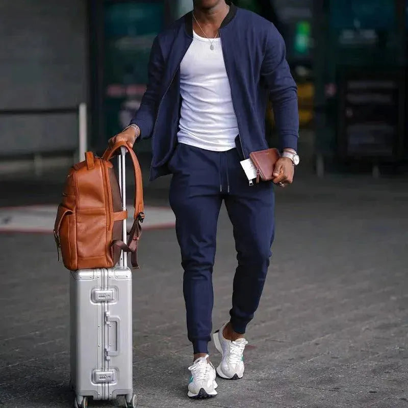 Men's Clothing Set Casual Zipper Plain-Solid Outfit Set - LeStyleParfait