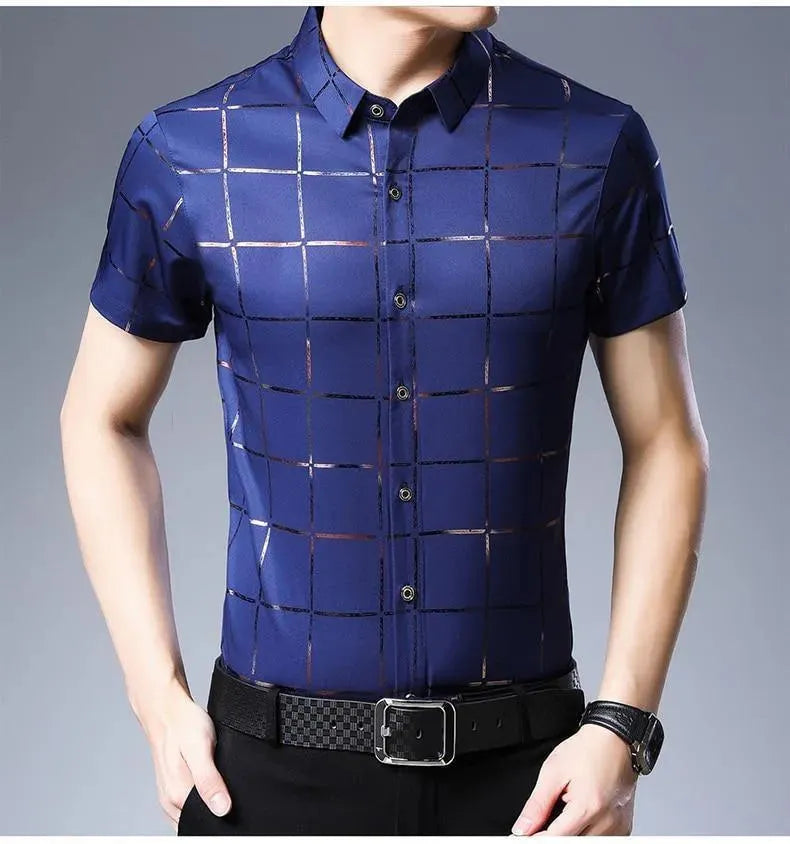 Casual Summer Plaid Shirt For Men-Men Shirts-LeStyleParfait