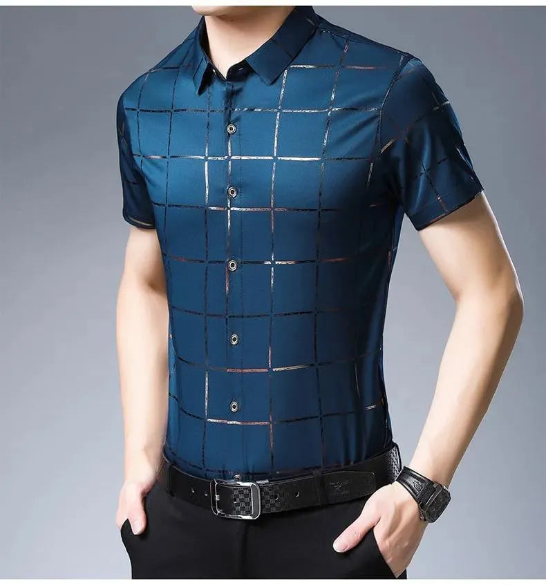 Casual Summer Plaid Shirt For Men-Men Shirts-LeStyleParfait