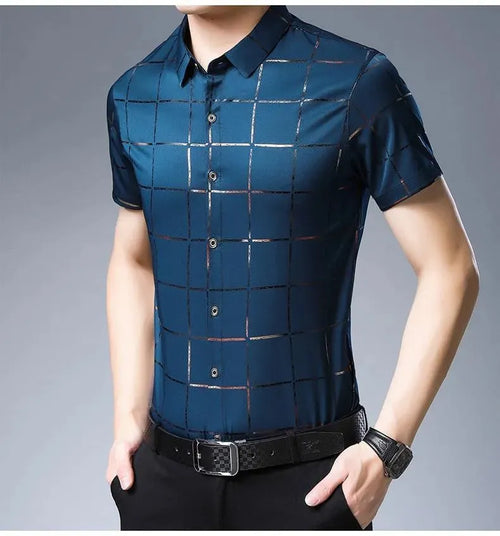 Casual Summer Plaid Shirt For Men-Men Shirts-LeStyleParfait
