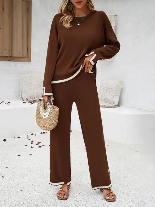 Casual Women Knit Relaxed Two-Piece Set - Casual Knit Two-Piece Set - LeStyleParfait