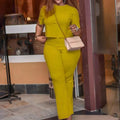 Casual Yellow Cotton Two-Piece Set - Solid Trousers Two-Piece Set - LeStyleParfait