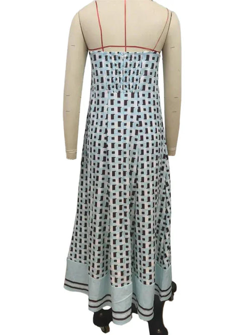 Chic Checkered Strapless Maxi Dress
