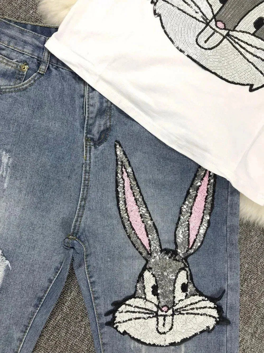 Chic Graphic Denim Two-Piece Set Outfit - Graphic Denim Two-Piece Set - LeStyleParfait