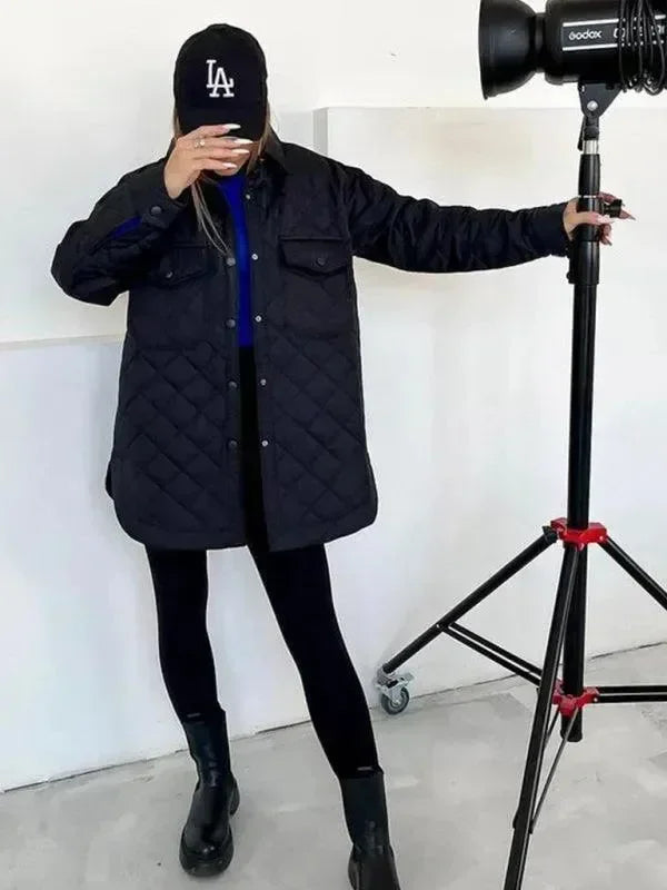 Chic Loose Women’s Quilted Shirt Jacket-Jacket-LeStyleParfait