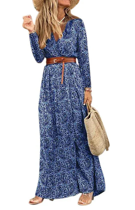 Chic Red Floral Wrap Maxi Dress