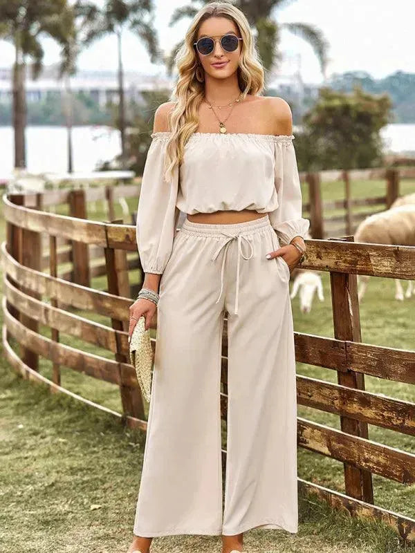 Chic Women Casual Satin Two-Piece Pant Set - Casual Pant Set - LeStyleParfait