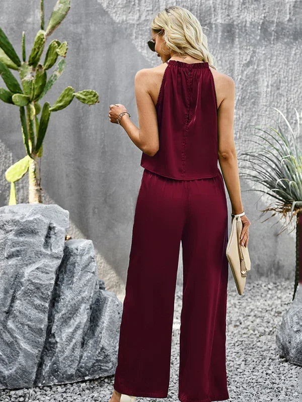 Chic Women Casual Satin Two-Piece Set - Casual Pants Set - LeStyleParfait