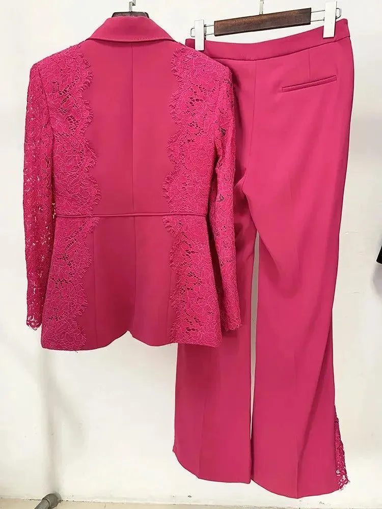 Lace Patchwork Women Pant Suit, Flared Pants - Pantsuit - LeStyleParfait