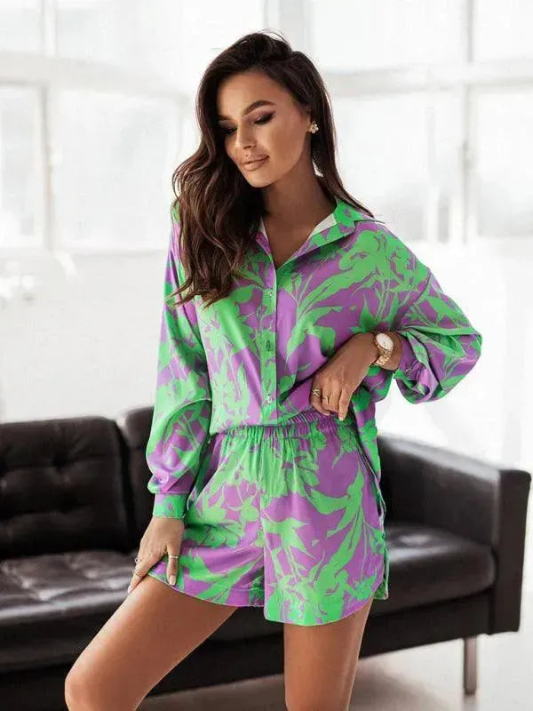 Chic Women Floral Casual Two-Piece Shorts Set - Floral Casual Two-Piece Set - LeStyleParfait