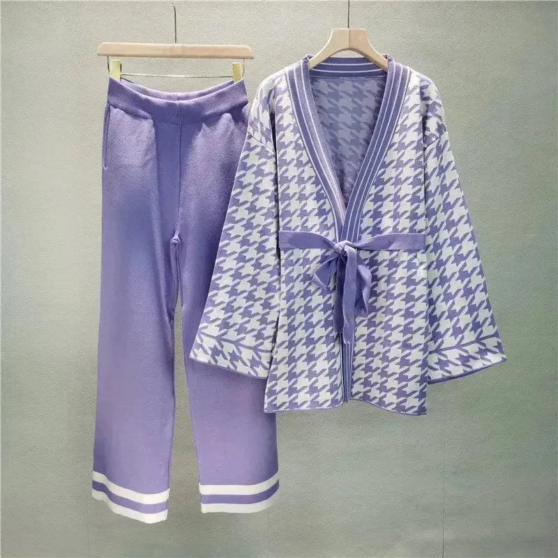 Chic Women Geometric V-Neck Two-Piece Set
