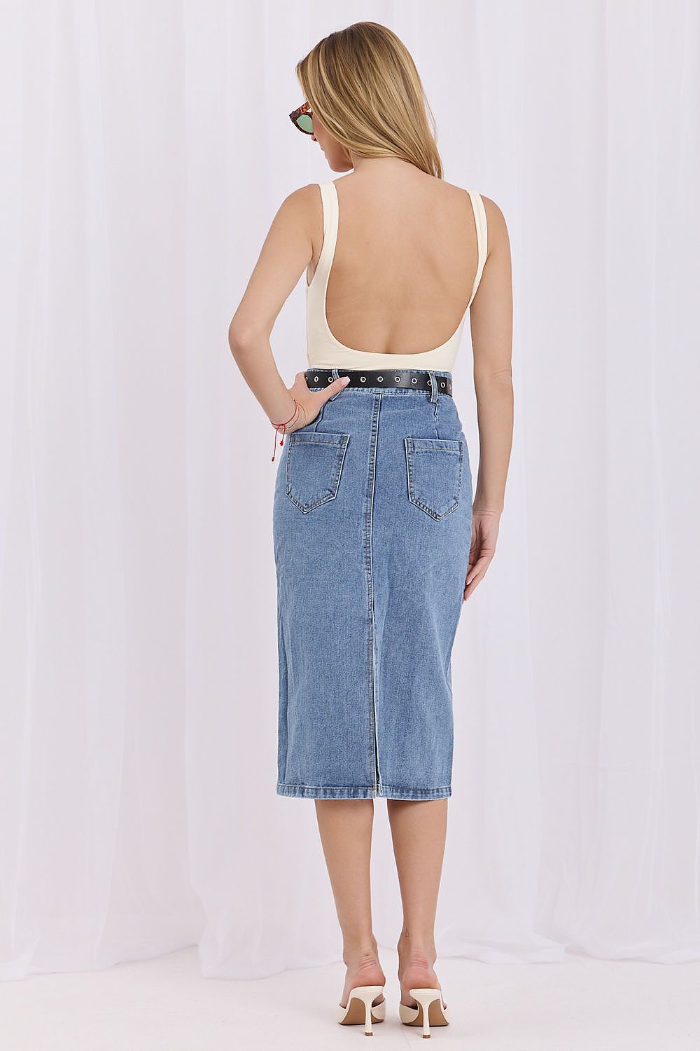 Classic Cotton Button Midi Skirt-Women's Skirt-LeStyleParfait
