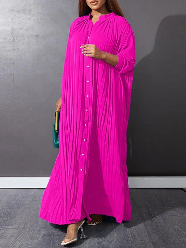 Classic Pleated Shirt Maxi Dress-Maxi Dress-LeStyleParfait