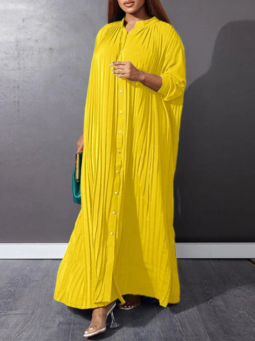 Classic Pleated Shirt Maxi Dress-Maxi Dress-LeStyleParfait