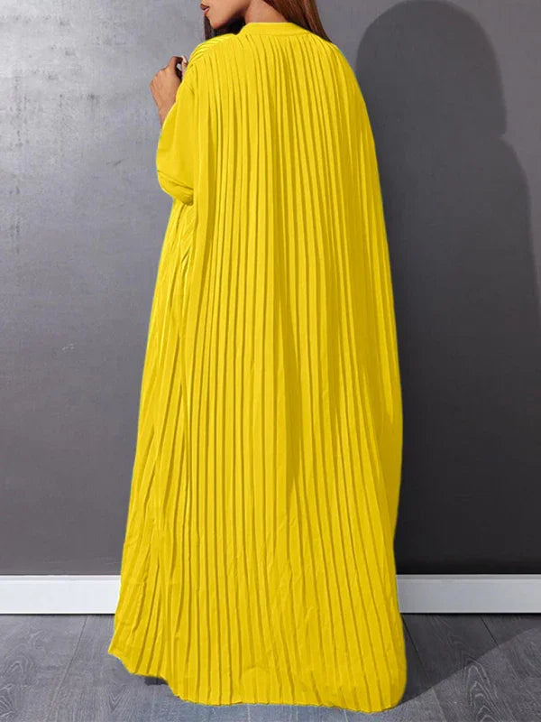 Classic Pleated Shirt Maxi Dress-Maxi Dress-LeStyleParfait
